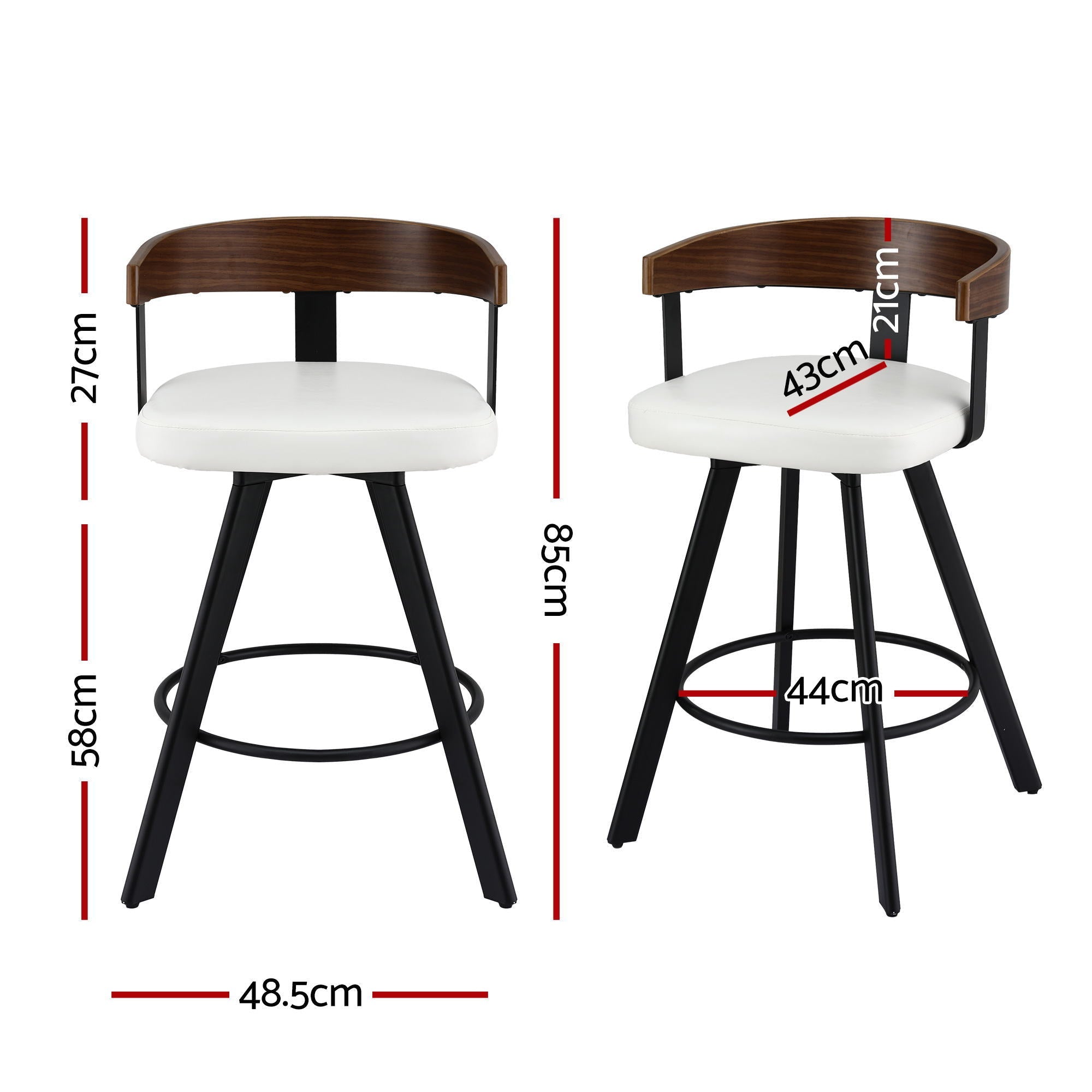 4x Bar Stools Swivel Kitchen Chairs Metal Legs Bentwood Counter White PU - Furniture > Bar Stools & Chairs > Table & Bar Stools - Rivercity House & Home Co. (ABN 18 642 972 209) - Affordable Modern Furniture Australia