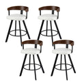 Set of 4 Swivel Bar Stools with Bentwood Back and Metal Legs Counter Height - White PU