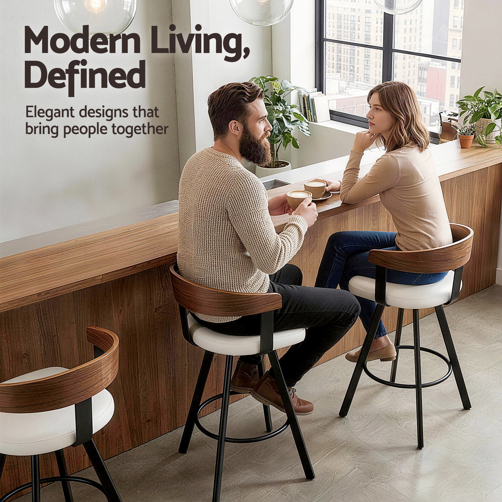 4x Bar Stools Swivel Kitchen Chairs Metal Legs Bentwood Counter White PU - Furniture > Bar Stools & Chairs > Table & Bar Stools - Rivercity House & Home Co. (ABN 18 642 972 209) - Affordable Modern Furniture Australia