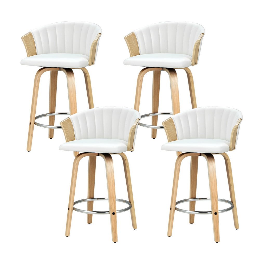 4x Bar Stools Swivel Leather Chairs Wooden - Furniture > Bar Stools & Chairs > Arm Chairs & Recliners - Rivercity House & Home Co. (ABN 18 642 972 209) - Affordable Modern Furniture Australia