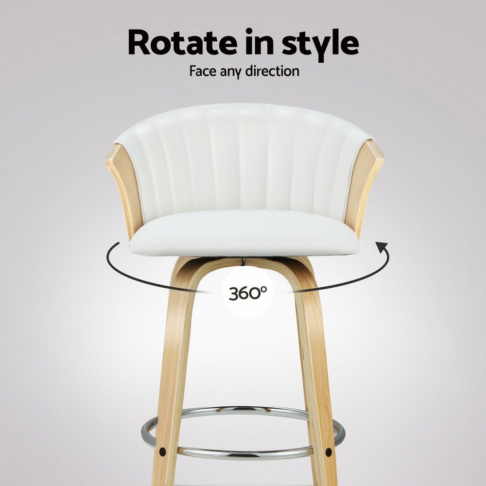 4x Bar Stools Swivel Leather Chairs Wooden - Furniture > Bar Stools & Chairs > Arm Chairs & Recliners - Rivercity House & Home Co. (ABN 18 642 972 209) - Affordable Modern Furniture Australia