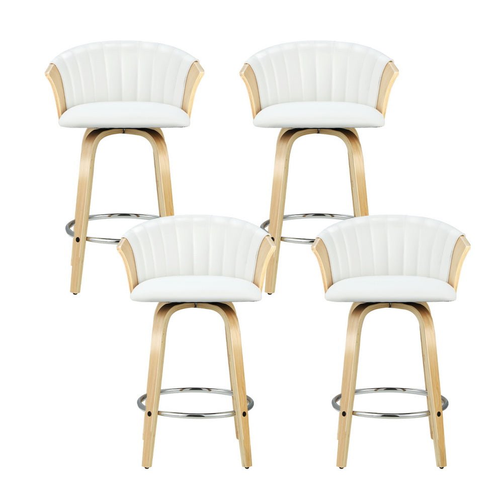 4x Bar Stools Swivel Leather Chairs Wooden - Furniture > Bar Stools & Chairs > Arm Chairs & Recliners - Rivercity House & Home Co. (ABN 18 642 972 209) - Affordable Modern Furniture Australia