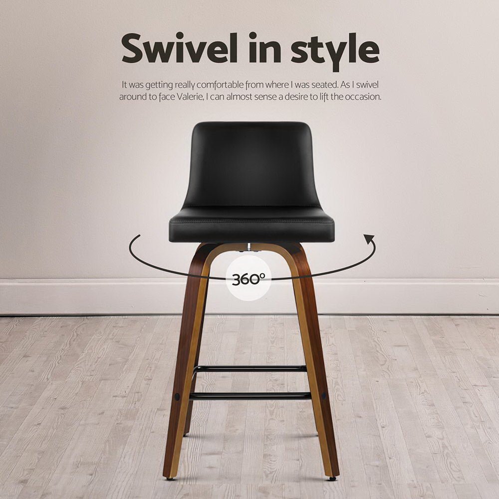 4x Bar Stools Swivel Leather Padded Wooden - Furniture > Bar Stools & Chairs > Massage Chairs - Rivercity House & Home Co. (ABN 18 642 972 209) - Affordable Modern Furniture Australia