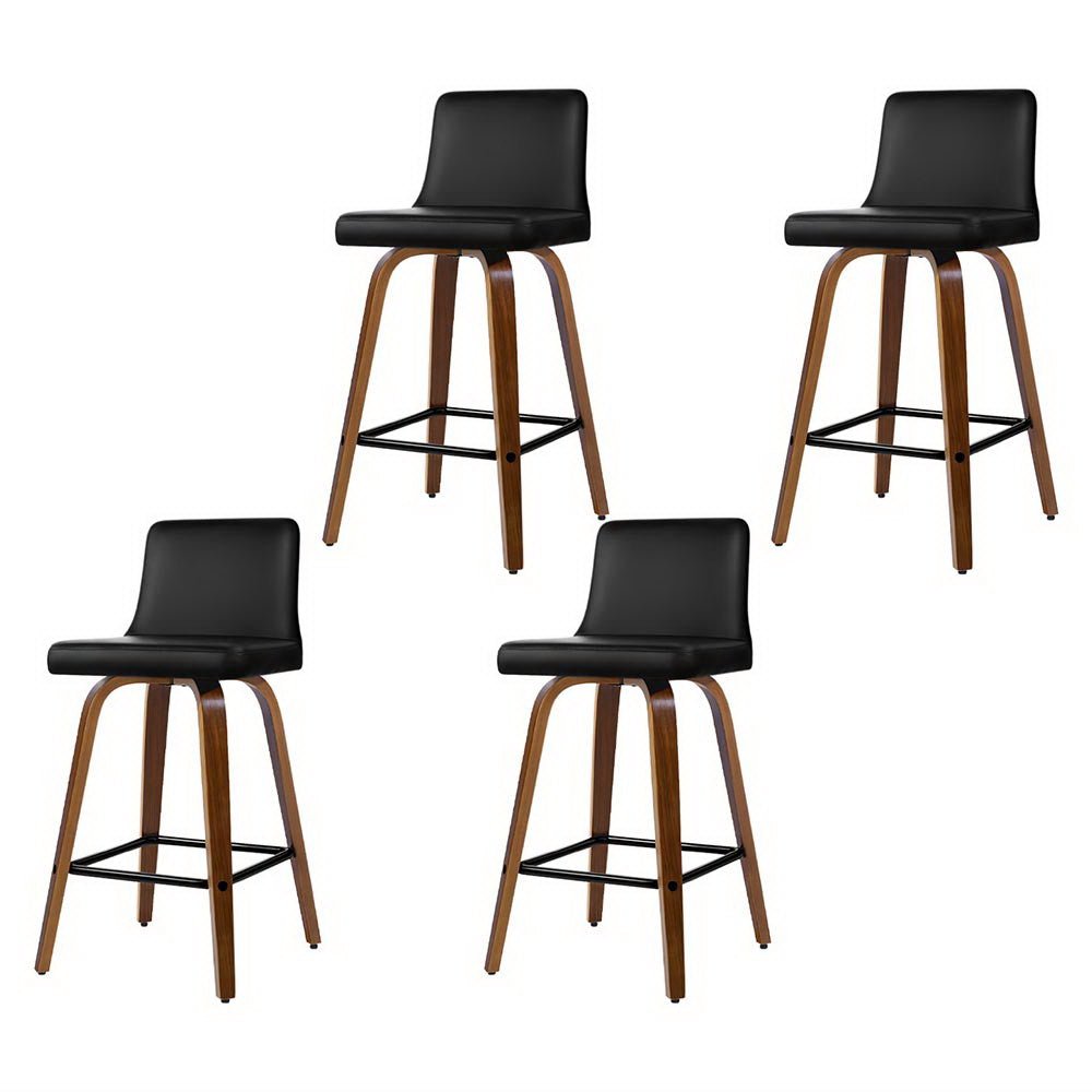 4x Bar Stools Swivel Leather Padded Wooden - Furniture > Bar Stools & Chairs > Massage Chairs - Rivercity House & Home Co. (ABN 18 642 972 209) - Affordable Modern Furniture Australia