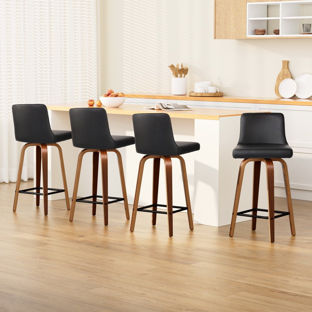 4x Bar Stools Swivel Leather Padded Wooden - Furniture > Bar Stools & Chairs > Massage Chairs - Rivercity House & Home Co. (ABN 18 642 972 209) - Affordable Modern Furniture Australia