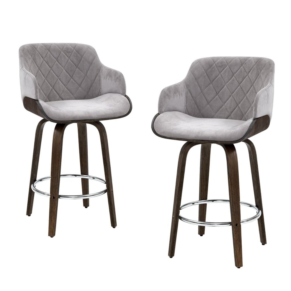 4x Bar Stools Swivel Velvet Padded Wooden - Furniture > Bar Stools & Chairs > Table & Bar Stools - Rivercity House & Home Co. (ABN 18 642 972 209) - Affordable Modern Furniture Australia