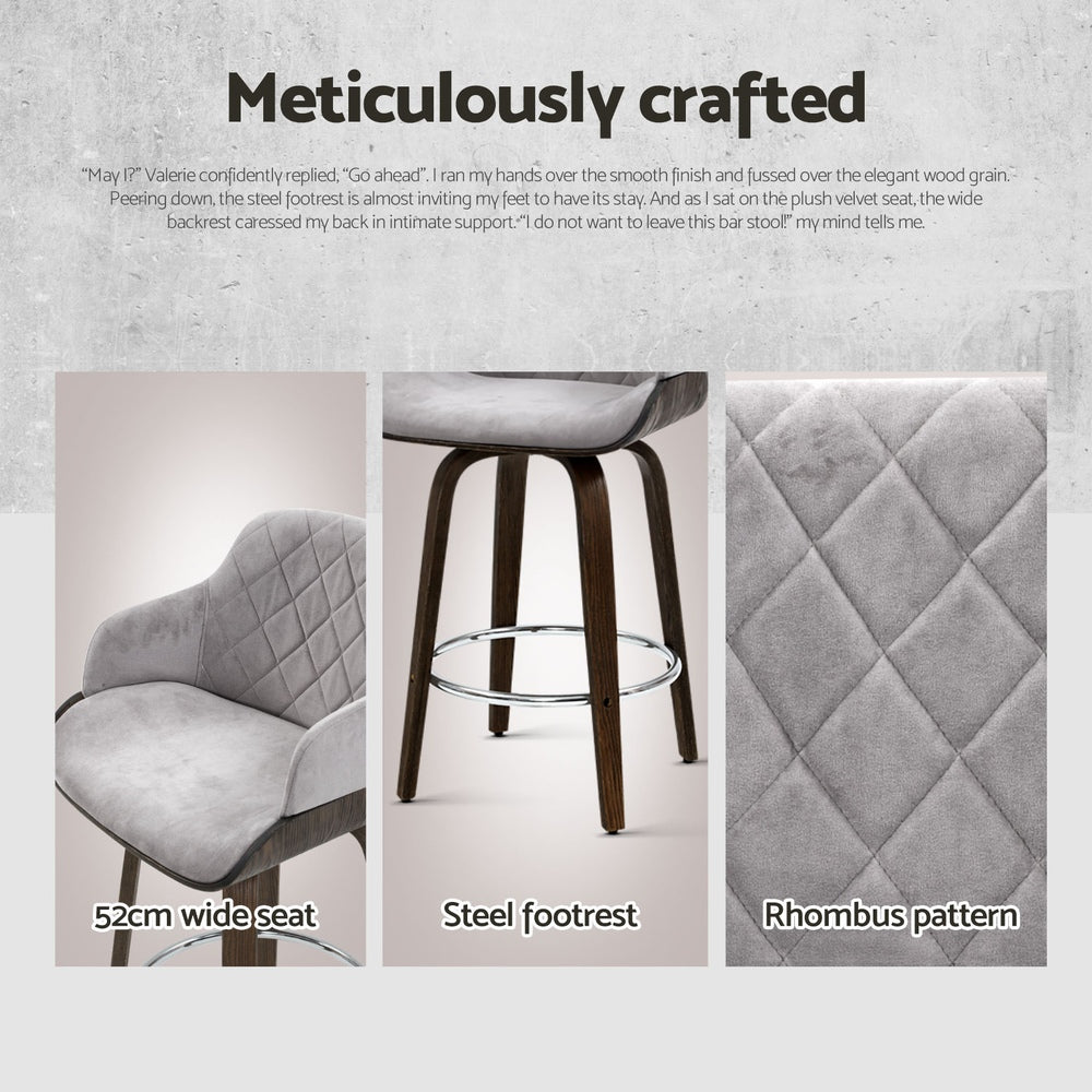 4x Bar Stools Swivel Velvet Padded Wooden - Furniture > Bar Stools & Chairs > Table & Bar Stools - Rivercity House & Home Co. (ABN 18 642 972 209) - Affordable Modern Furniture Australia