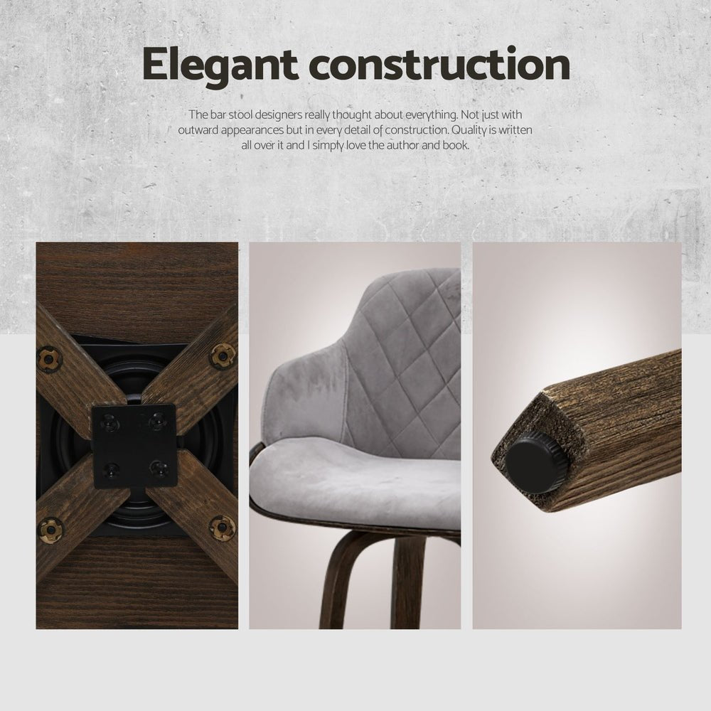 4x Bar Stools Swivel Velvet Padded Wooden - Furniture > Bar Stools & Chairs > Table & Bar Stools - Rivercity House & Home Co. (ABN 18 642 972 209) - Affordable Modern Furniture Australia