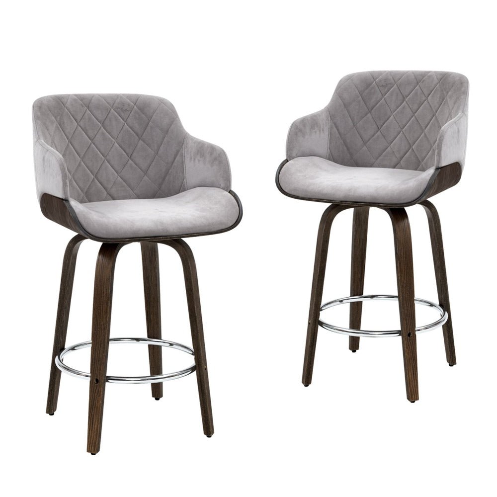 4x Bar Stools Swivel Velvet Padded Wooden - Furniture > Bar Stools & Chairs > Table & Bar Stools - Rivercity House & Home Co. (ABN 18 642 972 209) - Affordable Modern Furniture Australia