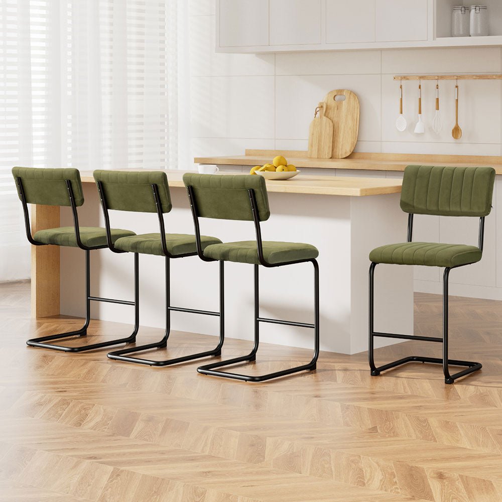 4x Bar Stools Velvet Chairs Green - Furniture > Bar Stools & Chairs > Table & Bar Stools - Rivercity House & Home Co. (ABN 18 642 972 209) - Affordable Modern Furniture Australia