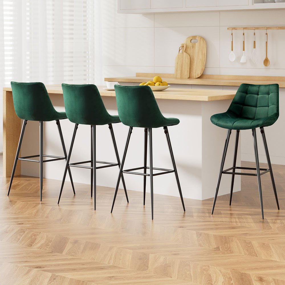 4x Bar Stools Velvet Chairs Green - Furniture > Bar Stools & Chairs > Table & Bar Stools - Rivercity House & Home Co. (ABN 18 642 972 209) - Affordable Modern Furniture Australia