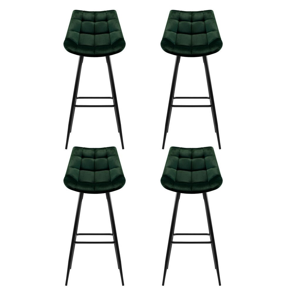 4x Bar Stools Velvet Chairs Green - Furniture > Bar Stools & Chairs > Table & Bar Stools - Rivercity House & Home Co. (ABN 18 642 972 209) - Affordable Modern Furniture Australia