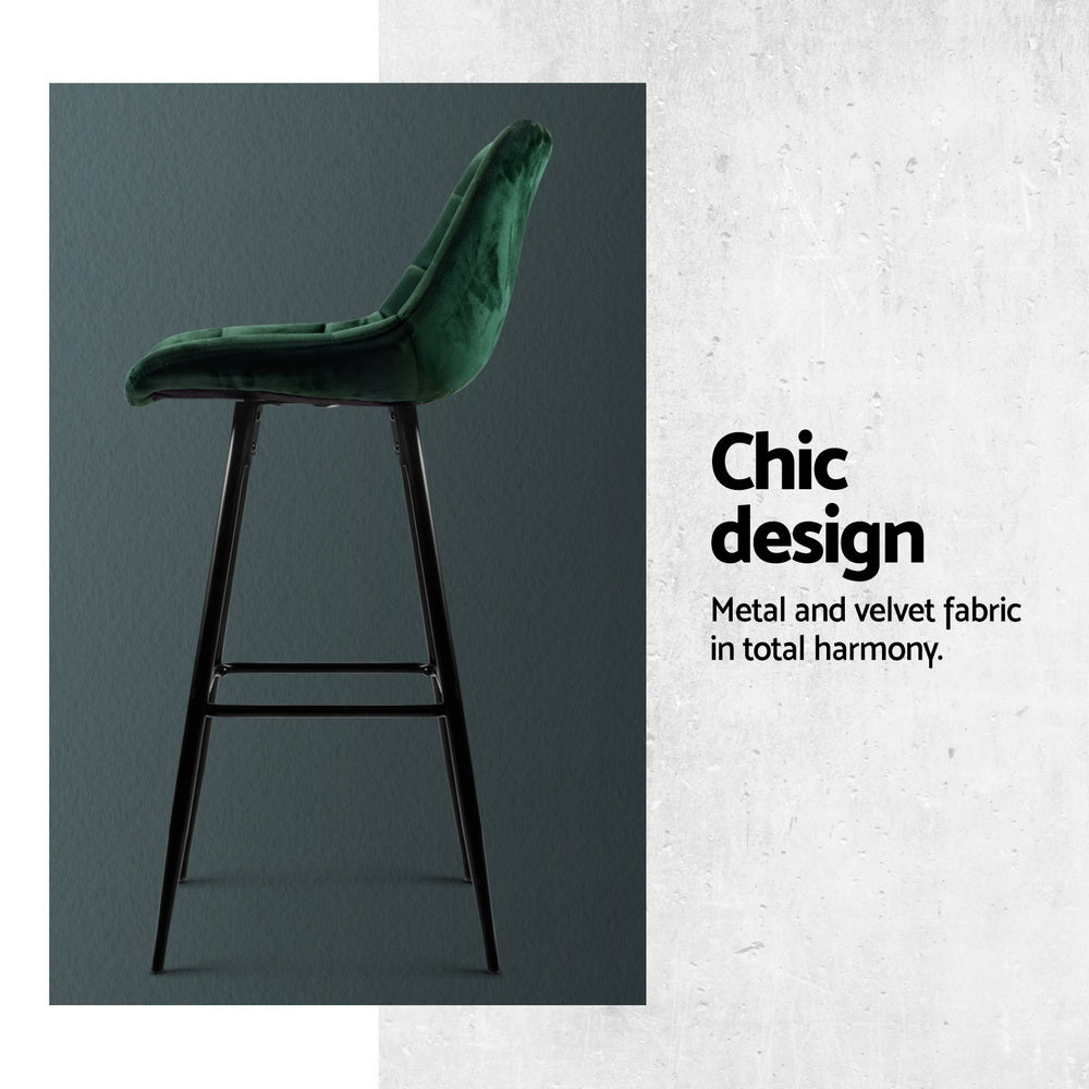 4x Bar Stools Velvet Chairs Green - Furniture > Bar Stools & Chairs > Table & Bar Stools - Rivercity House & Home Co. (ABN 18 642 972 209) - Affordable Modern Furniture Australia