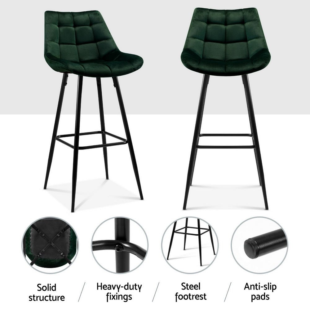 4x Bar Stools Velvet Chairs Green - Furniture > Bar Stools & Chairs > Table & Bar Stools - Rivercity House & Home Co. (ABN 18 642 972 209) - Affordable Modern Furniture Australia
