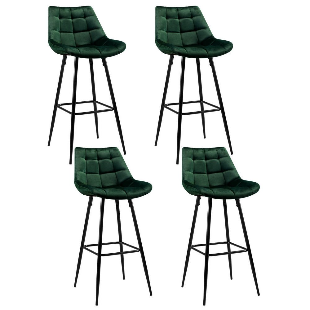 4x Bar Stools Velvet Chairs Green - Furniture > Bar Stools & Chairs > Table & Bar Stools - Rivercity House & Home Co. (ABN 18 642 972 209) - Affordable Modern Furniture Australia