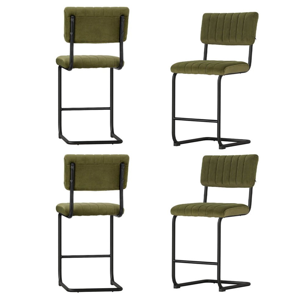 4x Bar Stools Velvet Chairs Green - Furniture > Bar Stools & Chairs > Table & Bar Stools - Rivercity House & Home Co. (ABN 18 642 972 209) - Affordable Modern Furniture Australia