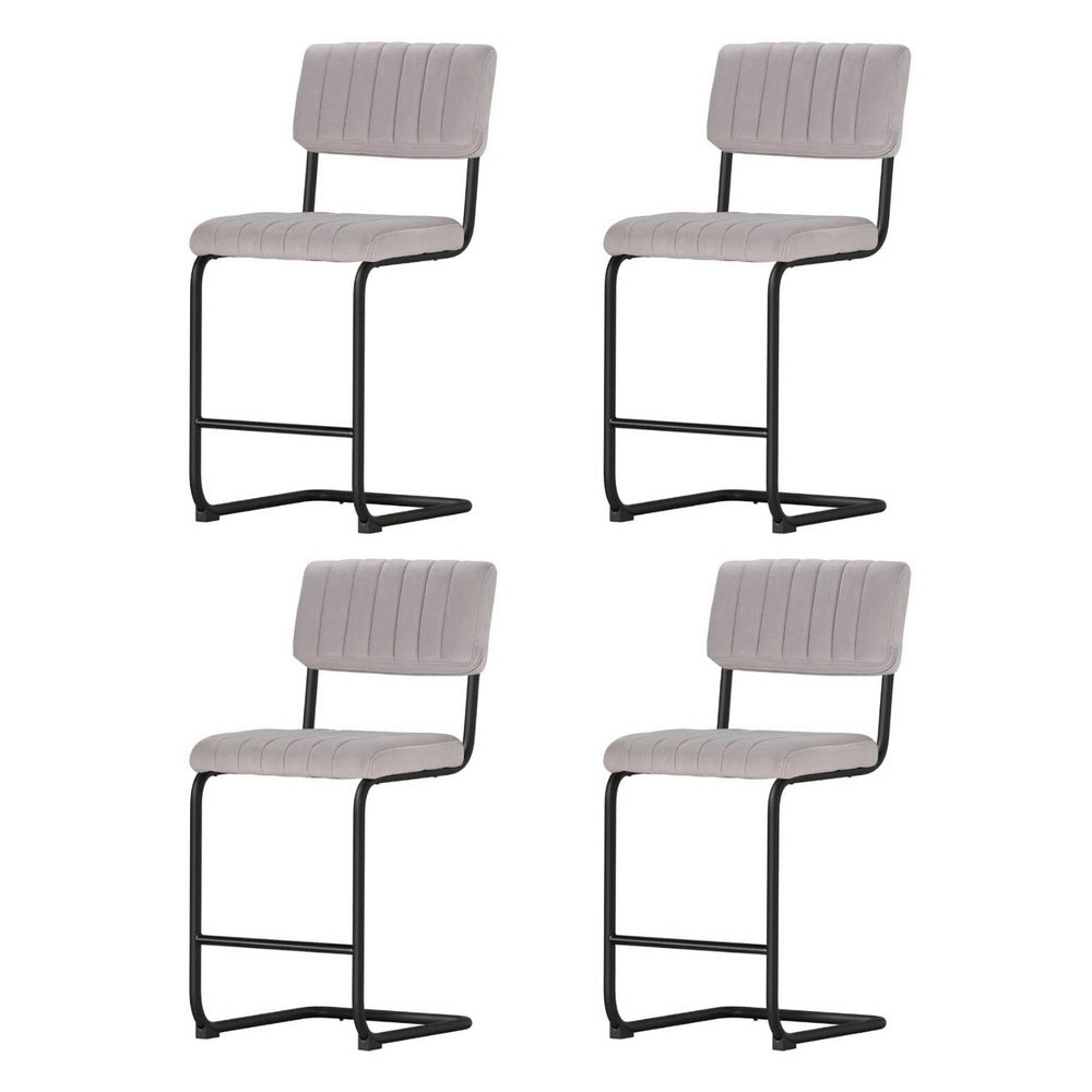 4x Bar Stools Velvet Chairs Grey - Furniture > Bar Stools & Chairs > Table & Bar Stools - Rivercity House & Home Co. (ABN 18 642 972 209) - Affordable Modern Furniture Australia