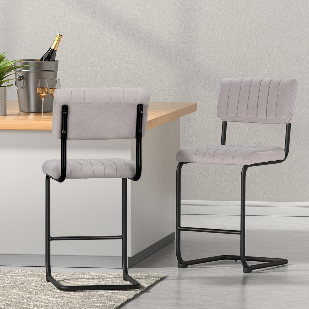 4x Bar Stools Velvet Chairs Grey - Furniture > Bar Stools & Chairs > Table & Bar Stools - Rivercity House & Home Co. (ABN 18 642 972 209) - Affordable Modern Furniture Australia