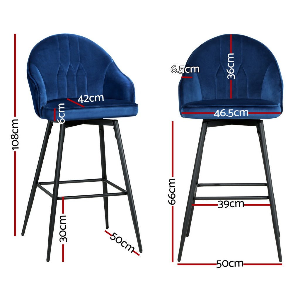 4x Bar Stools Velvet Swivel Metal Legs Blue - Furniture > Bar Stools & Chairs > Massage Chairs - Rivercity House & Home Co. (ABN 18 642 972 209) - Affordable Modern Furniture Australia