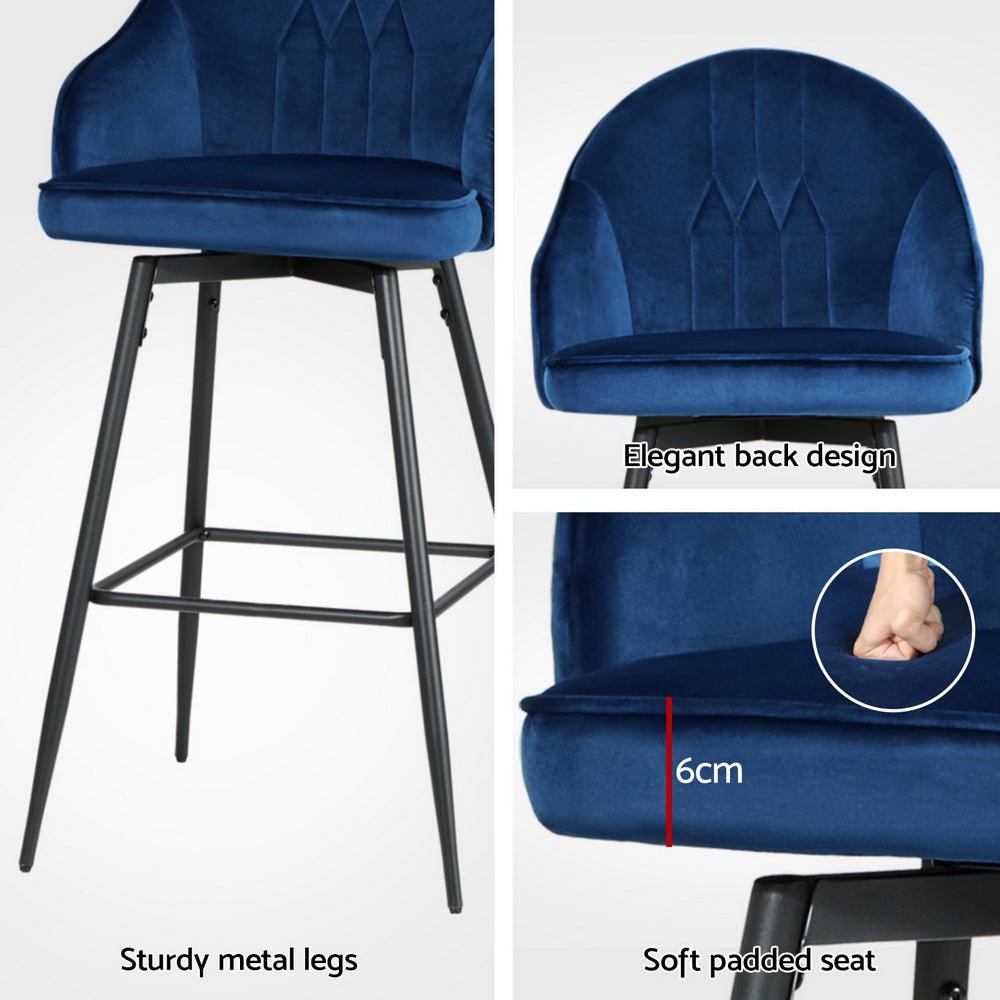 4x Bar Stools Velvet Swivel Metal Legs Blue - Furniture > Bar Stools & Chairs > Massage Chairs - Rivercity House & Home Co. (ABN 18 642 972 209) - Affordable Modern Furniture Australia