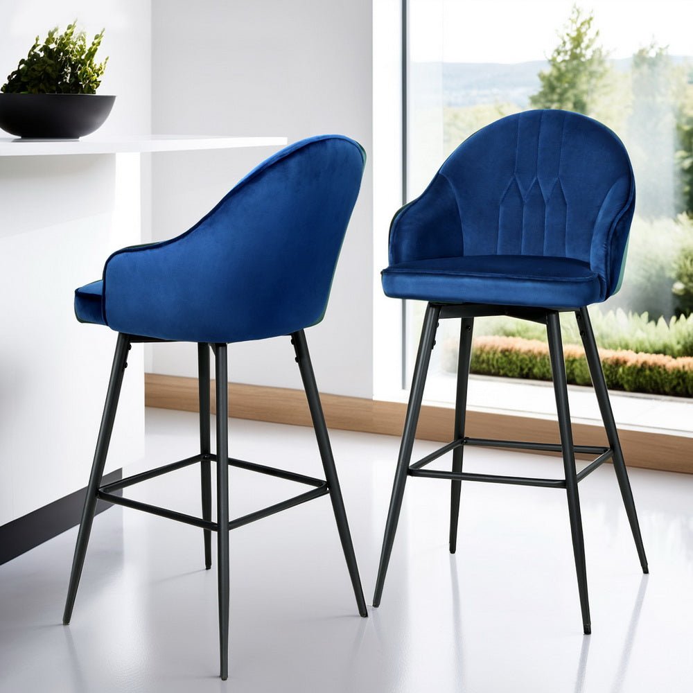 4x Bar Stools Velvet Swivel Metal Legs Blue - Furniture > Bar Stools & Chairs > Massage Chairs - Rivercity House & Home Co. (ABN 18 642 972 209) - Affordable Modern Furniture Australia