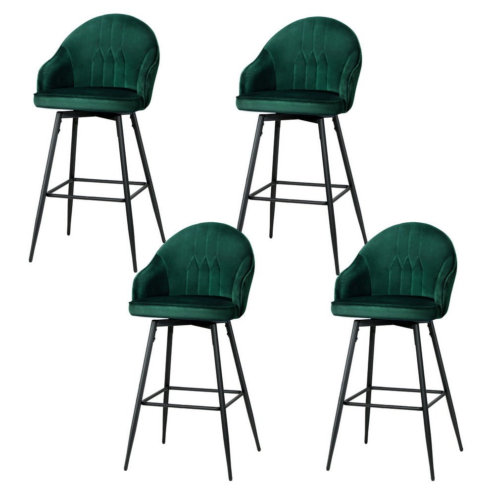 4x Bar Stools Velvet Swivel Metal Legs Green - Furniture > Bar Stools & Chairs > Massage Chairs - Rivercity House & Home Co. (ABN 18 642 972 209) - Affordable Modern Furniture Australia