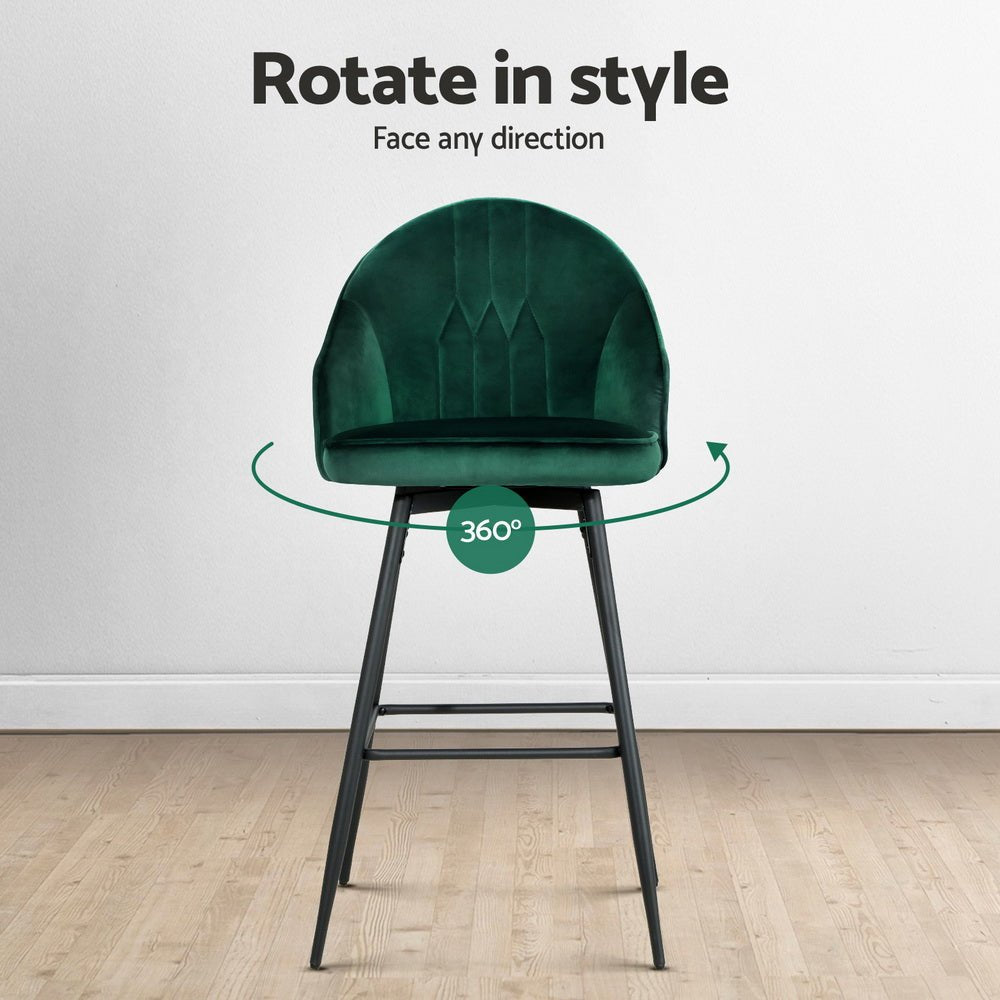 4x Bar Stools Velvet Swivel Metal Legs Green - Furniture > Bar Stools & Chairs > Massage Chairs - Rivercity House & Home Co. (ABN 18 642 972 209) - Affordable Modern Furniture Australia