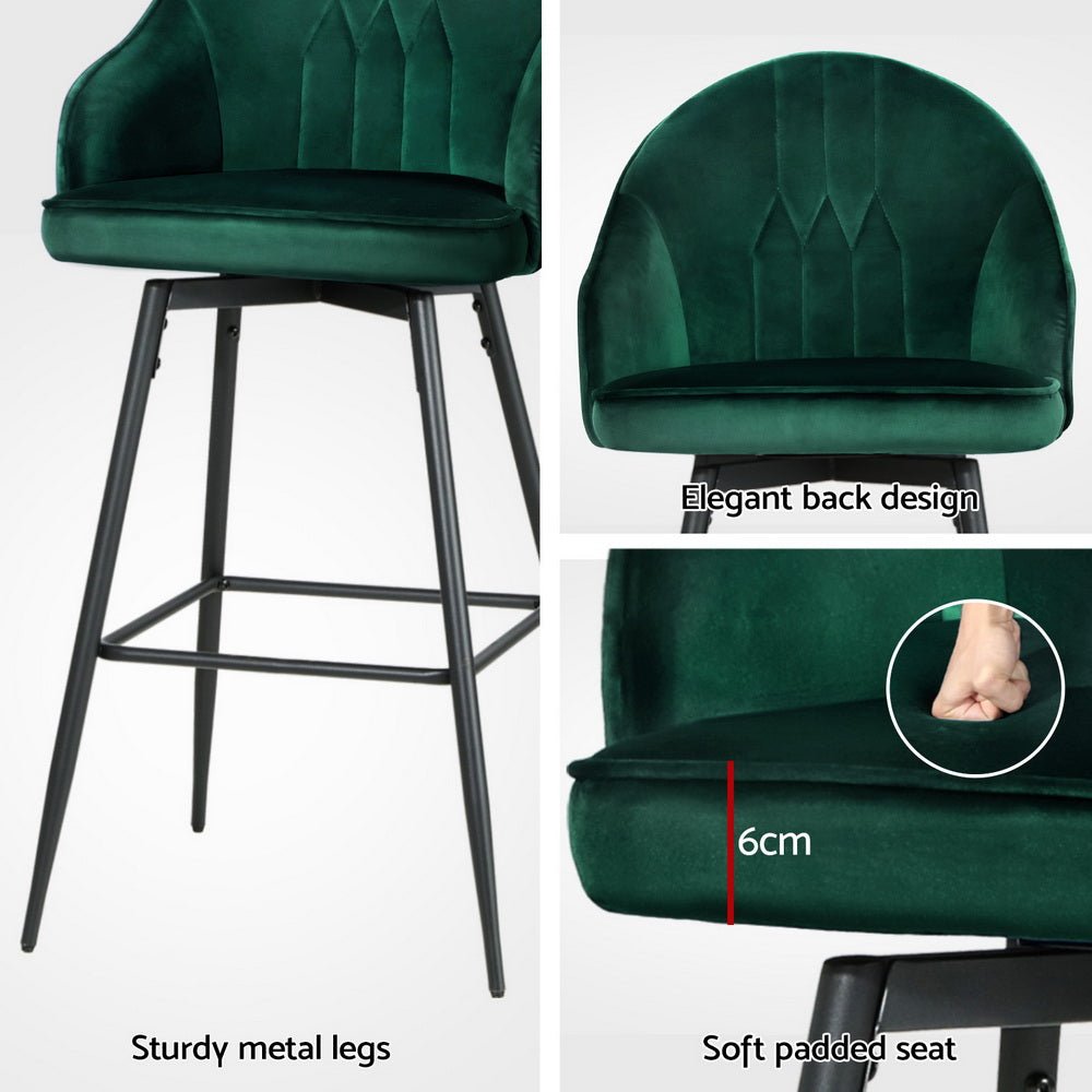 4x Bar Stools Velvet Swivel Metal Legs Green - Furniture > Bar Stools & Chairs > Massage Chairs - Rivercity House & Home Co. (ABN 18 642 972 209) - Affordable Modern Furniture Australia