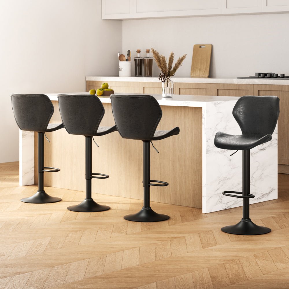 4x Bar Stools Vintage Leather Gas Lift Black - Furniture > Bar Stools & Chairs > Massage Chairs - Rivercity House & Home Co. (ABN 18 642 972 209) - Affordable Modern Furniture Australia