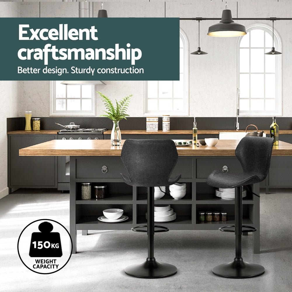 4x Bar Stools Vintage Leather Gas Lift Black - Furniture > Bar Stools & Chairs > Massage Chairs - Rivercity House & Home Co. (ABN 18 642 972 209) - Affordable Modern Furniture Australia