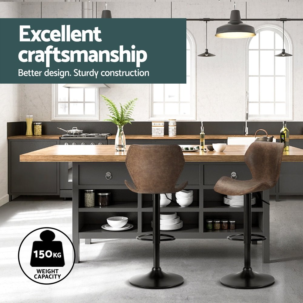 4x Bar Stools Vintage Leather Gas Lift Brown - Furniture > Bar Stools & Chairs > Massage Chairs - Rivercity House & Home Co. (ABN 18 642 972 209) - Affordable Modern Furniture Australia