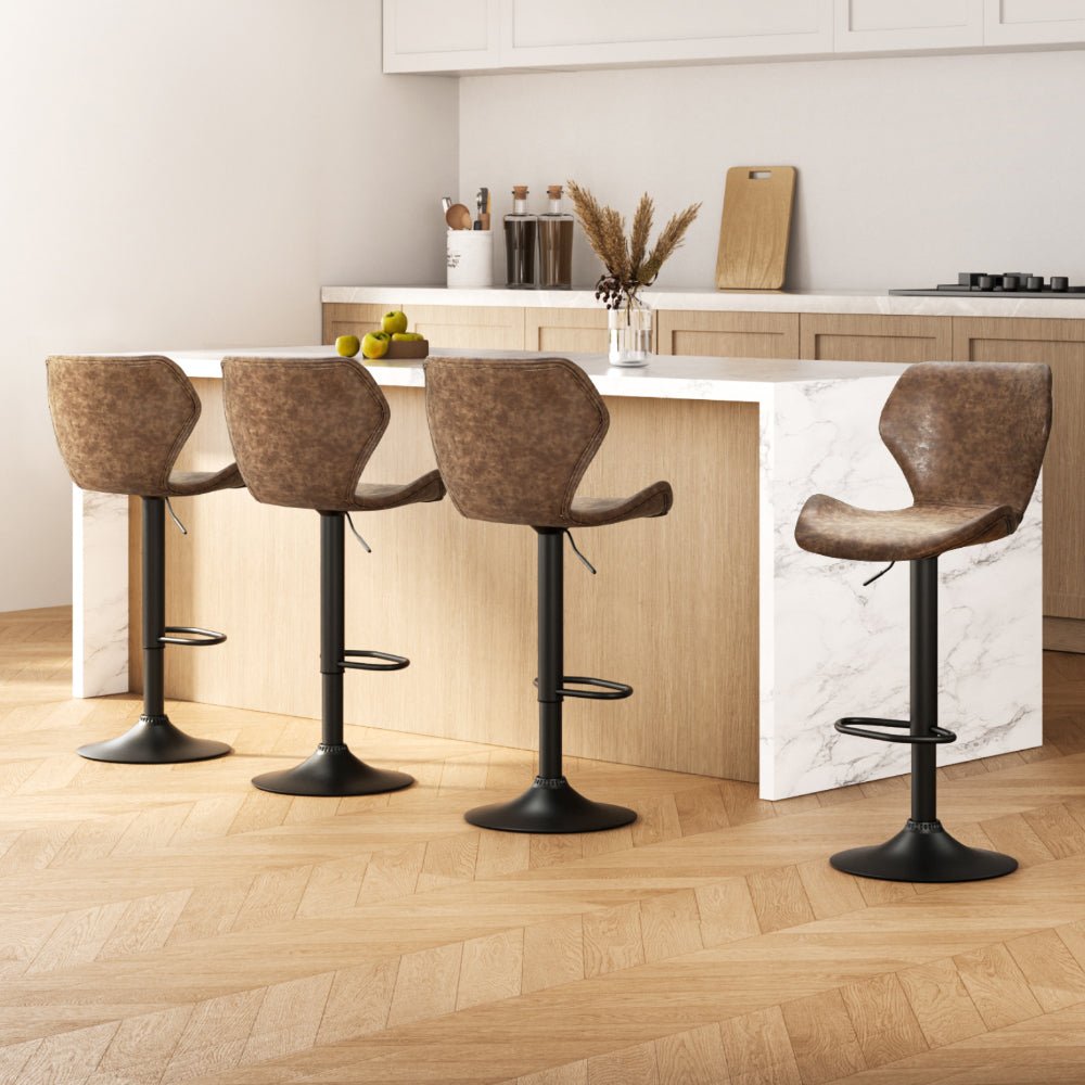 4x Bar Stools Vintage Leather Gas Lift Brown - Furniture > Bar Stools & Chairs > Massage Chairs - Rivercity House & Home Co. (ABN 18 642 972 209) - Affordable Modern Furniture Australia