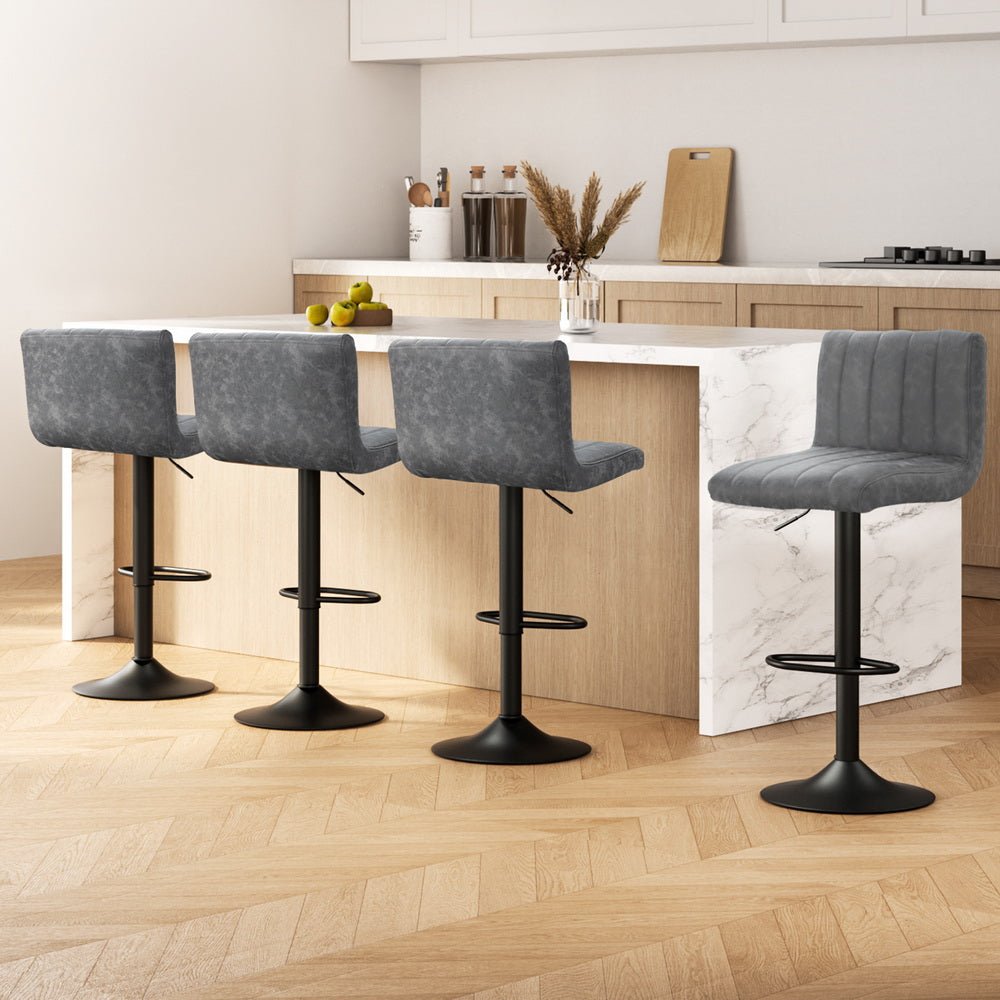 4x Bar Stools Vintage Leather Gas Lift Grey - Furniture > Bar Stools & Chairs > Massage Chairs - Rivercity House & Home Co. (ABN 18 642 972 209) - Affordable Modern Furniture Australia
