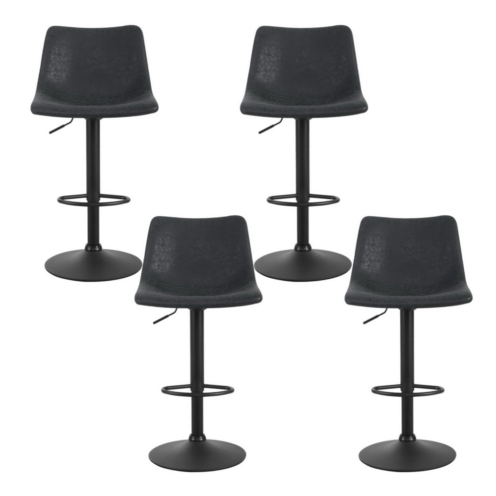 4x Bar Stools Vintage Leather Swivel Gas Lift Black - Furniture > Bar Stools & Chairs > Table & Bar Stools - Rivercity House & Home Co. (ABN 18 642 972 209) - Affordable Modern Furniture Australia
