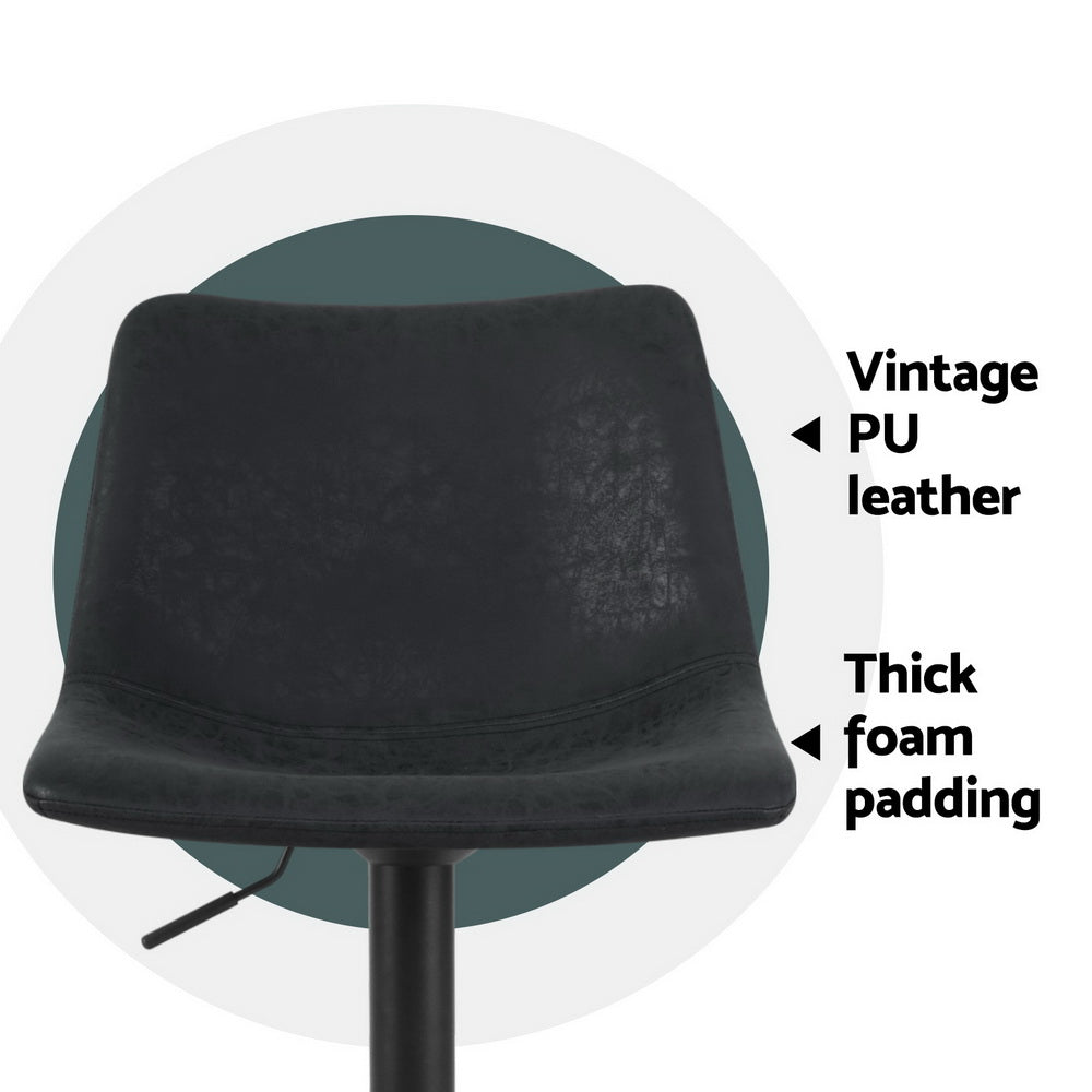 4x Bar Stools Vintage Leather Swivel Gas Lift Black - Furniture > Bar Stools & Chairs > Table & Bar Stools - Rivercity House & Home Co. (ABN 18 642 972 209) - Affordable Modern Furniture Australia