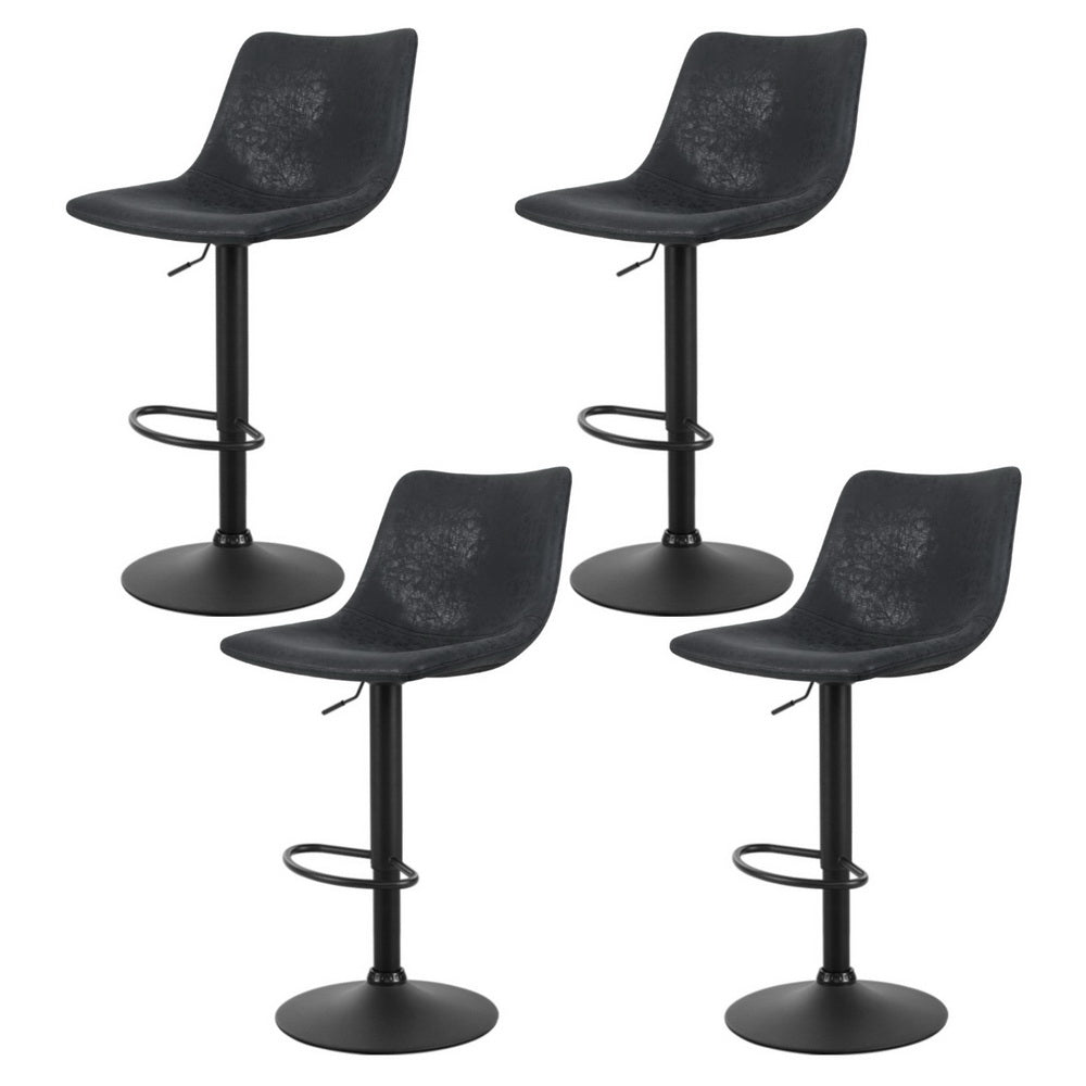 4x Bar Stools Vintage Leather Swivel Gas Lift Black - Furniture > Bar Stools & Chairs > Table & Bar Stools - Rivercity House & Home Co. (ABN 18 642 972 209) - Affordable Modern Furniture Australia