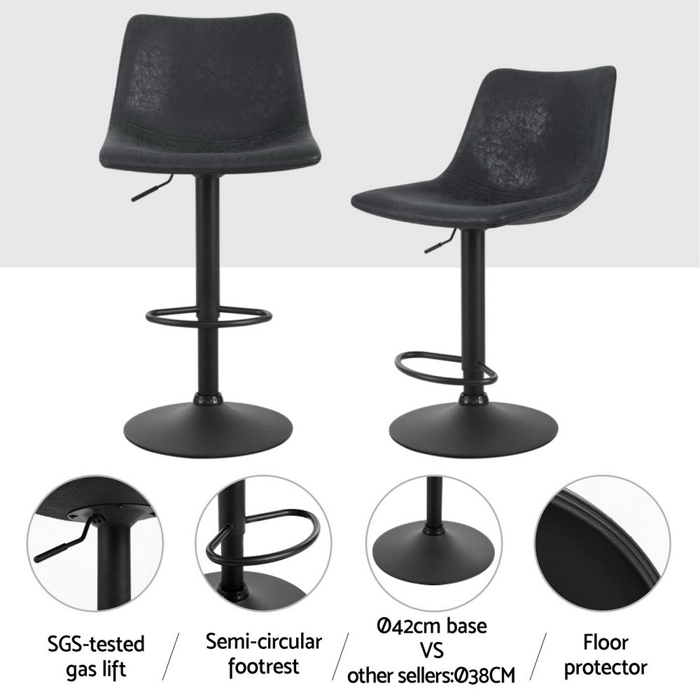 4x Bar Stools Vintage Leather Swivel Gas Lift Black - Furniture > Bar Stools & Chairs > Table & Bar Stools - Rivercity House & Home Co. (ABN 18 642 972 209) - Affordable Modern Furniture Australia