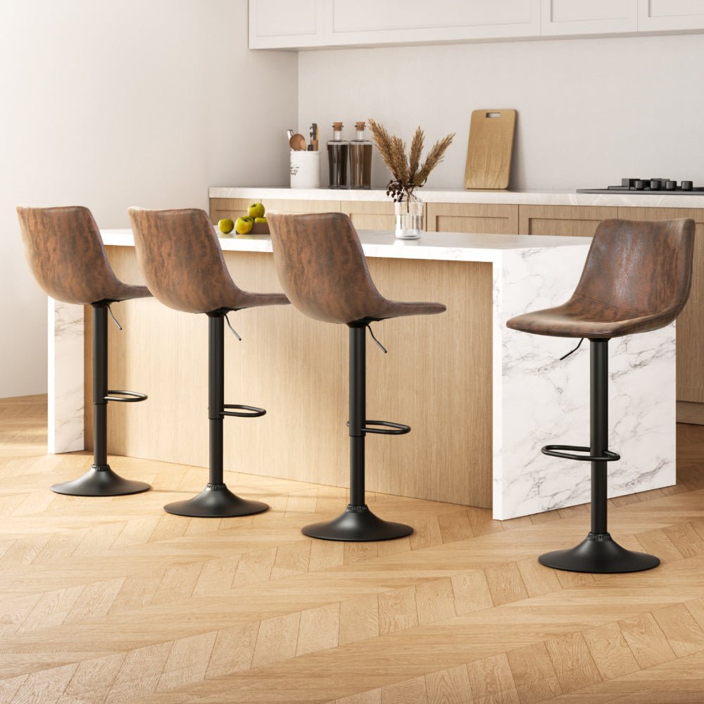 4x Bar Stools Vintage Leather Swivel Gas Lift Brown - Furniture > Bar Stools & Chairs > Table & Bar Stools - Rivercity House & Home Co. (ABN 18 642 972 209) - Affordable Modern Furniture Australia