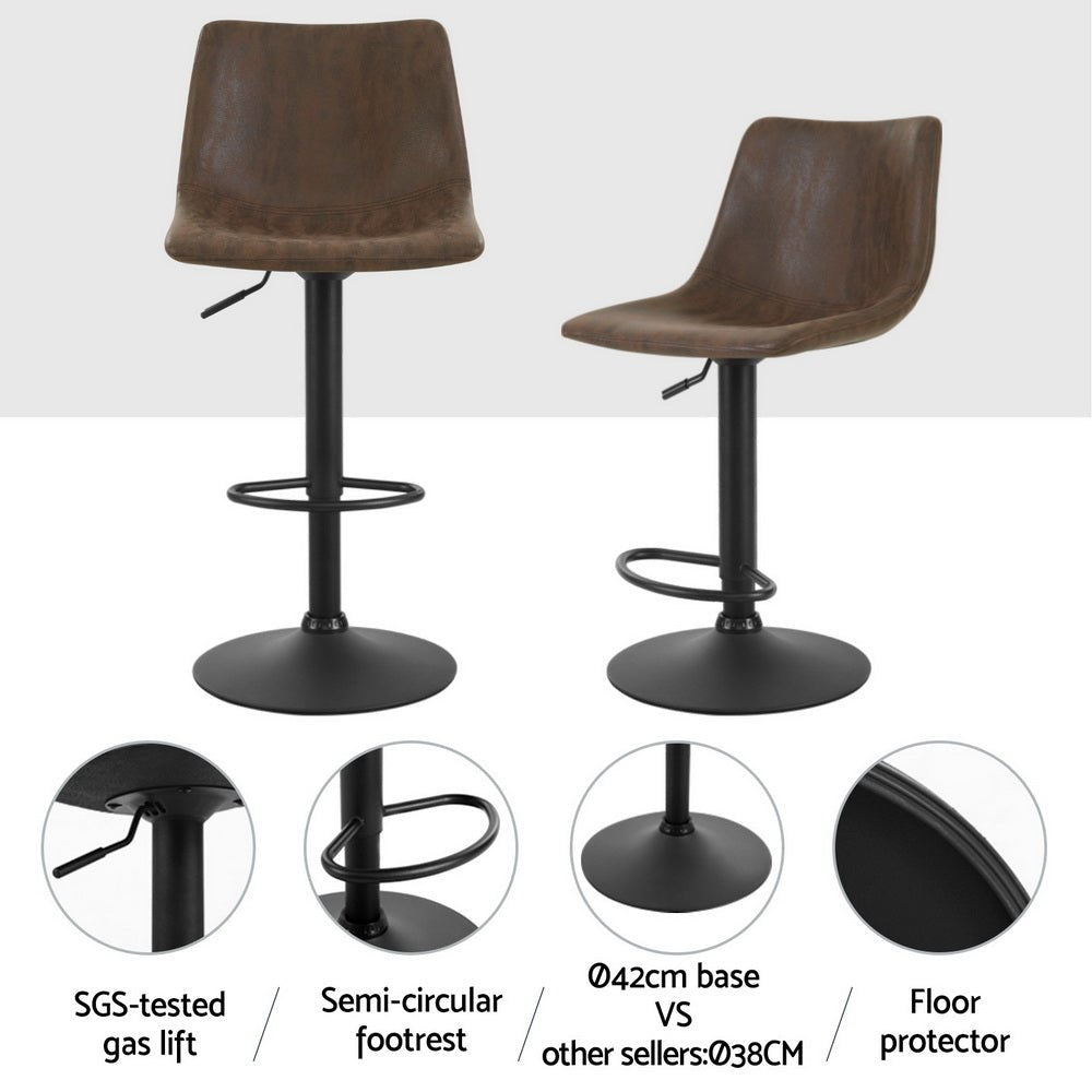 4x Bar Stools Vintage Leather Swivel Gas Lift Brown - Furniture > Bar Stools & Chairs > Table & Bar Stools - Rivercity House & Home Co. (ABN 18 642 972 209) - Affordable Modern Furniture Australia