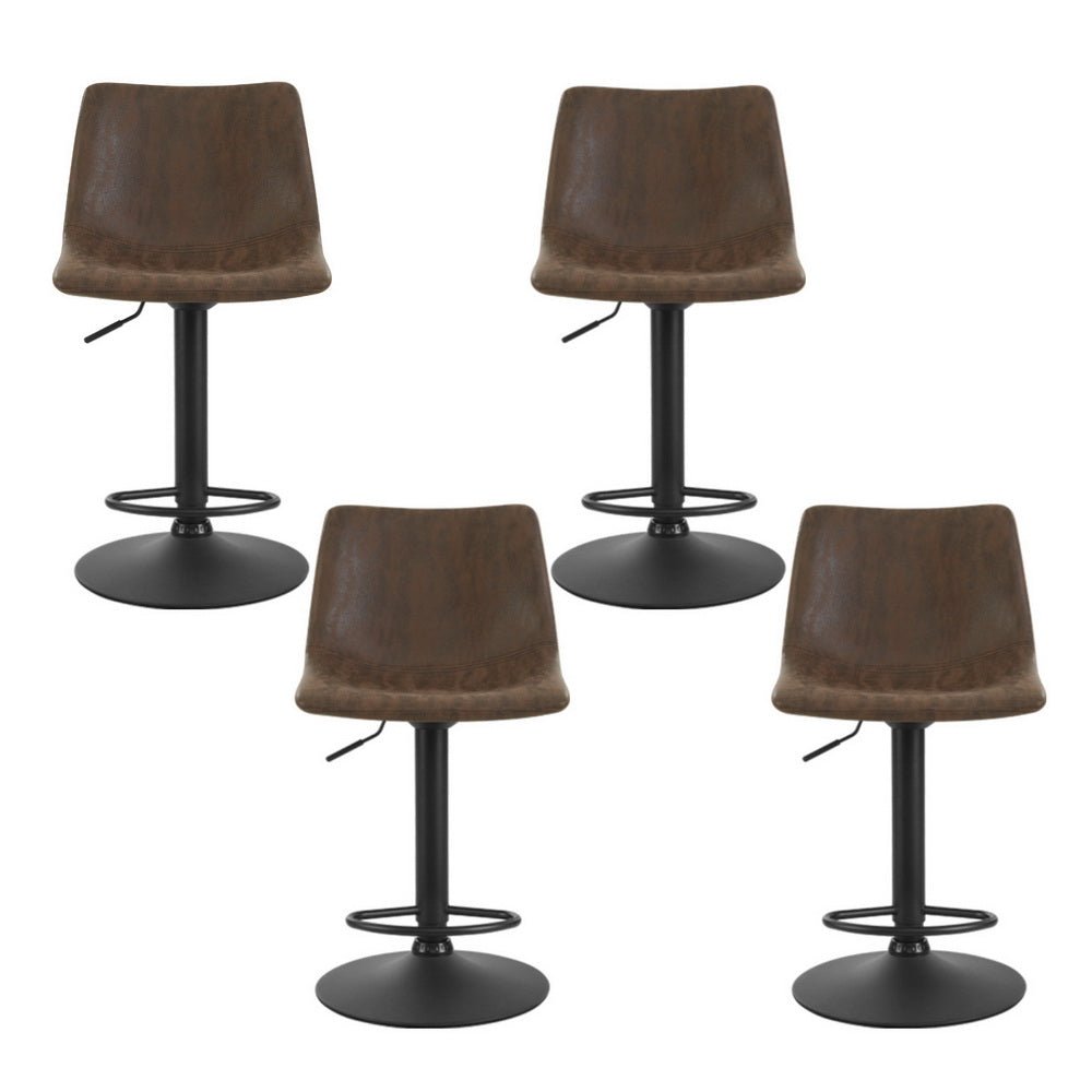 4x Bar Stools Vintage Leather Swivel Gas Lift Brown - Furniture > Bar Stools & Chairs > Table & Bar Stools - Rivercity House & Home Co. (ABN 18 642 972 209) - Affordable Modern Furniture Australia
