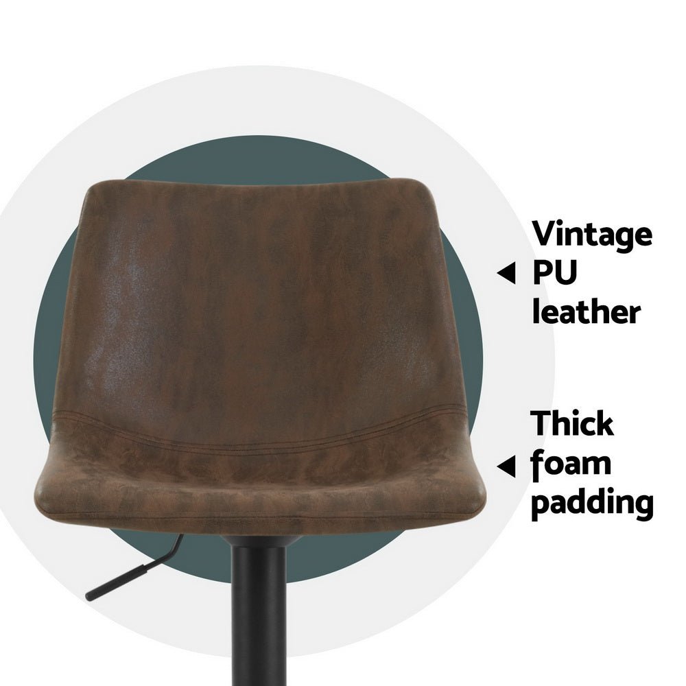 4x Bar Stools Vintage Leather Swivel Gas Lift Brown - Furniture > Bar Stools & Chairs > Table & Bar Stools - Rivercity House & Home Co. (ABN 18 642 972 209) - Affordable Modern Furniture Australia