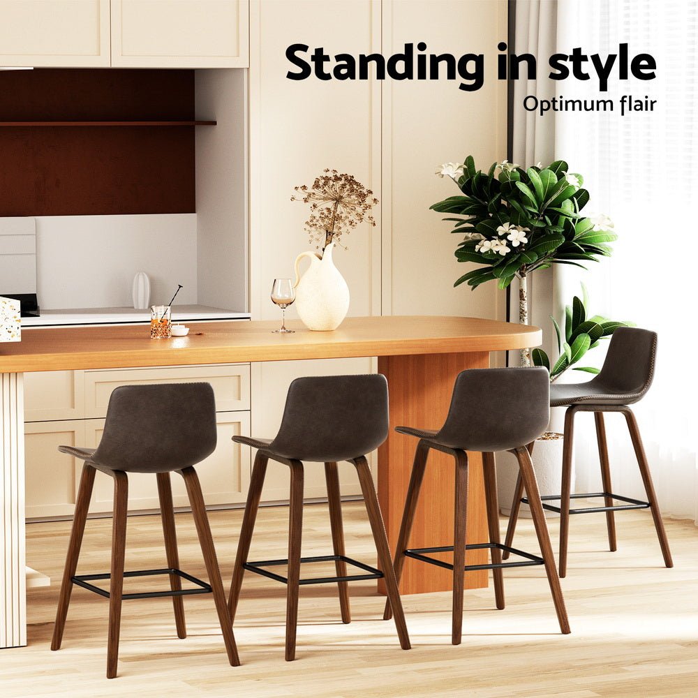 4x Bar Stools Vintage Leather Wooden - Furniture > Bar Stools & Chairs > Table & Bar Stools - Rivercity House & Home Co. (ABN 18 642 972 209) - Affordable Modern Furniture Australia