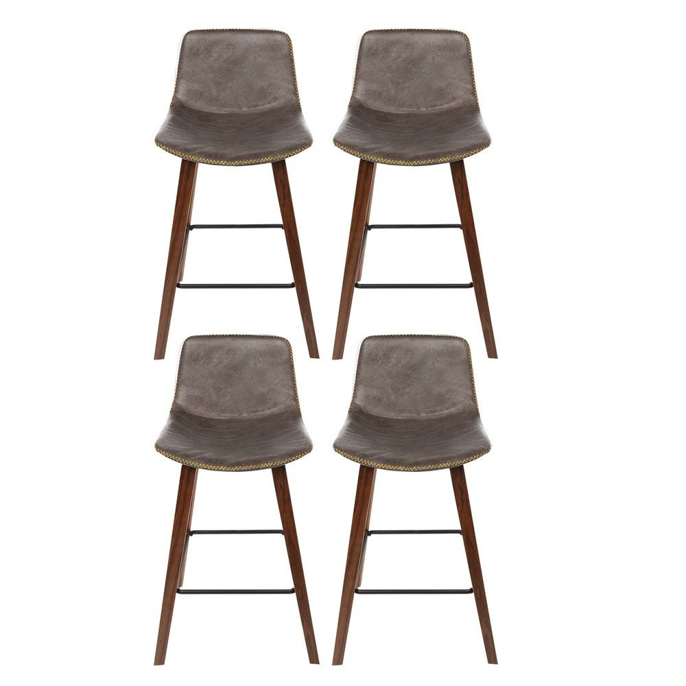 4x Bar Stools Vintage Leather Wooden - Furniture > Bar Stools & Chairs > Table & Bar Stools - Rivercity House & Home Co. (ABN 18 642 972 209) - Affordable Modern Furniture Australia