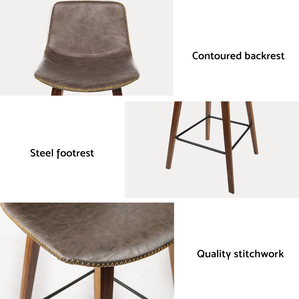 4x Bar Stools Vintage Leather Wooden - Furniture > Bar Stools & Chairs > Table & Bar Stools - Rivercity House & Home Co. (ABN 18 642 972 209) - Affordable Modern Furniture Australia