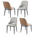Set of 4 Hollow Back PU Leather Dining Chairs with Metal Legs - Grey Brown