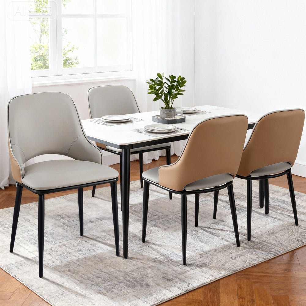 4x Dining Chairs Hollow PU Leather Kitchen Lounge Cafe Accent Chair Grey - Furniture > Dining > Kitchen & Dining Chairs - Rivercity House & Home Co. (ABN 18 642 972 209) - Affordable Modern Furniture Australia