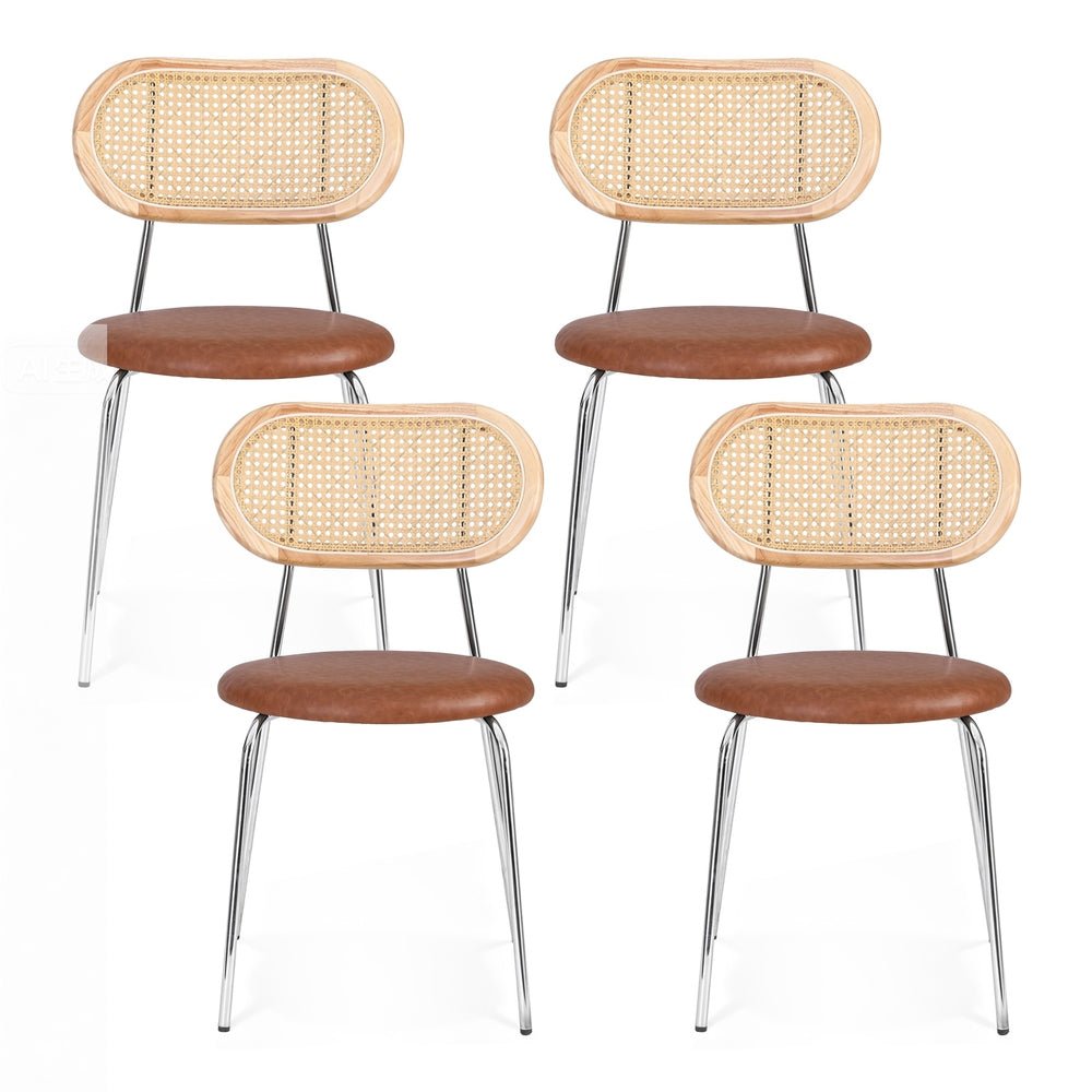 4x Dining Chairs PU Leather Rattan Kitchen Lounge Cafe Accent Chair Brown - Furniture > Dining > Kitchen & Dining Chairs - Rivercity House & Home Co. (ABN 18 642 972 209) - Affordable Modern Furniture Australia