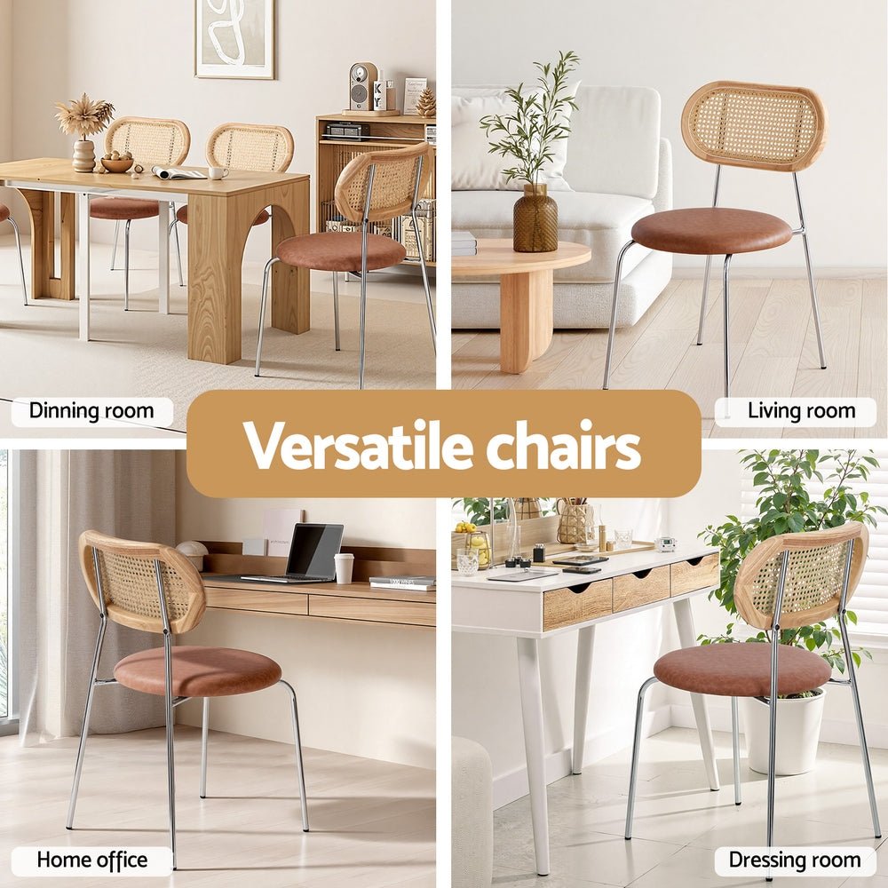 4x Dining Chairs PU Leather Rattan Kitchen Lounge Cafe Accent Chair Brown - Furniture > Dining > Kitchen & Dining Chairs - Rivercity House & Home Co. (ABN 18 642 972 209) - Affordable Modern Furniture Australia