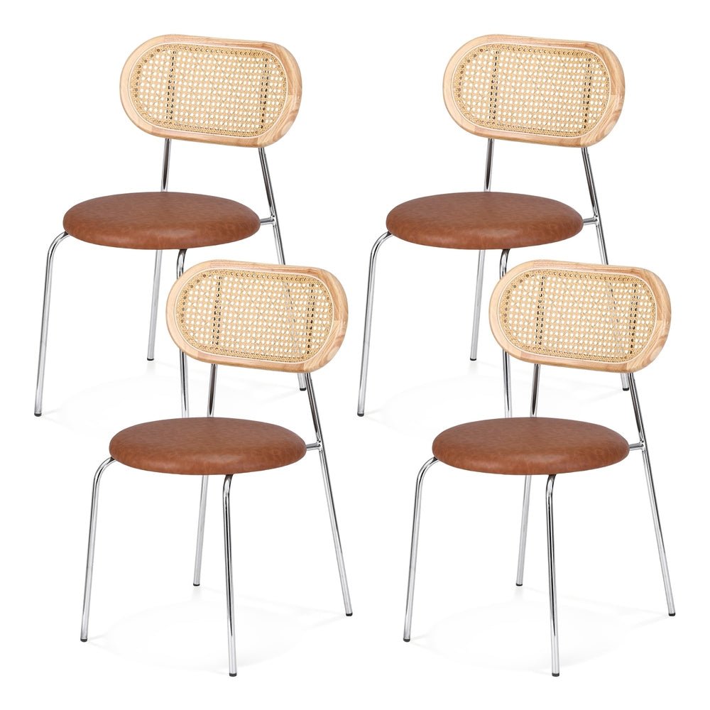 4x Dining Chairs PU Leather Rattan Kitchen Lounge Cafe Accent Chair Brown - Furniture > Dining > Kitchen & Dining Chairs - Rivercity House & Home Co. (ABN 18 642 972 209) - Affordable Modern Furniture Australia