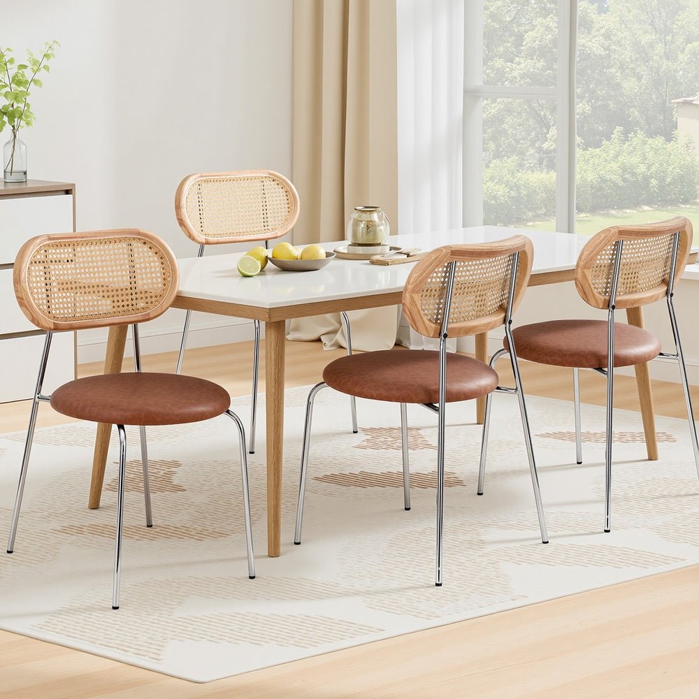 4x Dining Chairs PU Leather Rattan Kitchen Lounge Cafe Accent Chair Brown - Furniture > Dining > Kitchen & Dining Chairs - Rivercity House & Home Co. (ABN 18 642 972 209) - Affordable Modern Furniture Australia